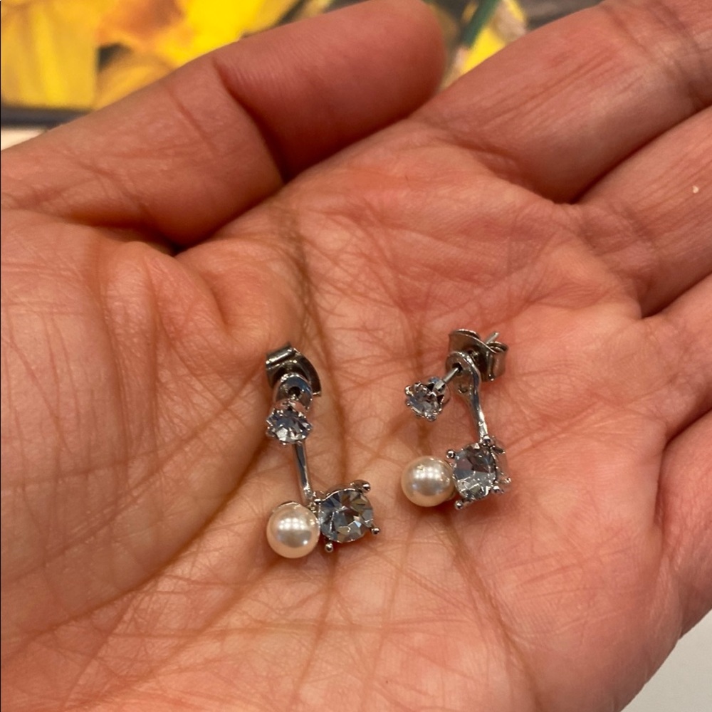 Elegant Crystal and Faux Pearl Earrings with Detachable Pearl/Crystal Jacket